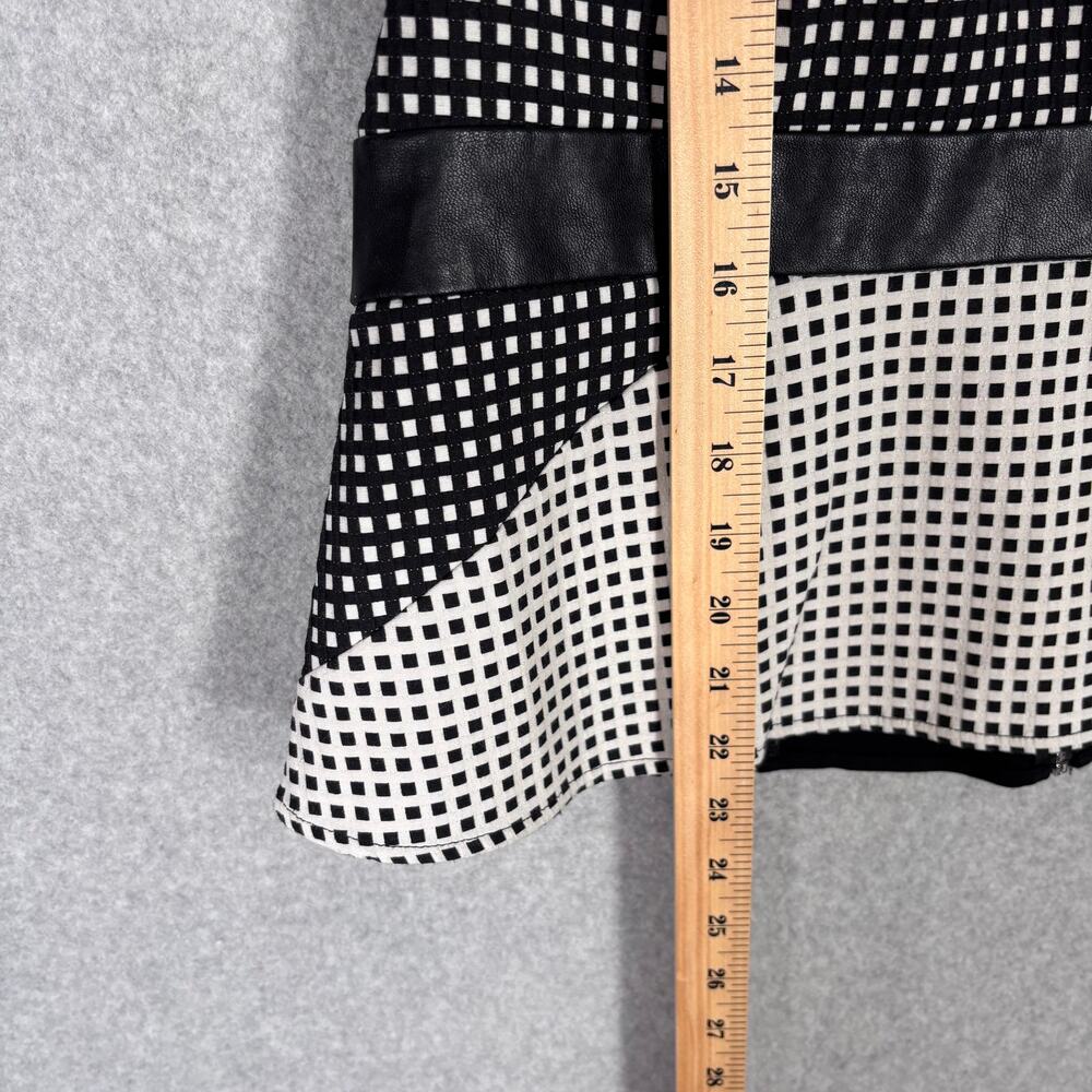 Bebe Top Large‎ Plaid Faux Leather Zipper Stretch Twee Royal Career Quiet Peplum - Picture 4 of 11